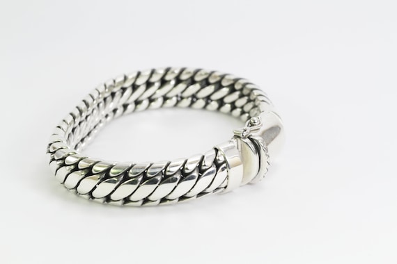 アクセサリー Vintage Silver Oval Tick Bracelet 925 925 Sterling Silver Vintage BEAU Etched Oval Link Bracelet 6