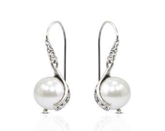 Süßwasserperlen Ohrringe 925 Sterling Silber verziert mit filigranem Ornament