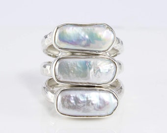 Bali Handmade 925 sterling silver with gorgeous and natural biwa pearl ring, beautiful bali design biwa ring, natural baroque pearl ring