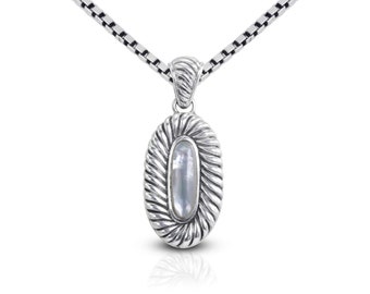 oval pendant necklace 925 sterling silver decorated with genuine white shell and cable ornament