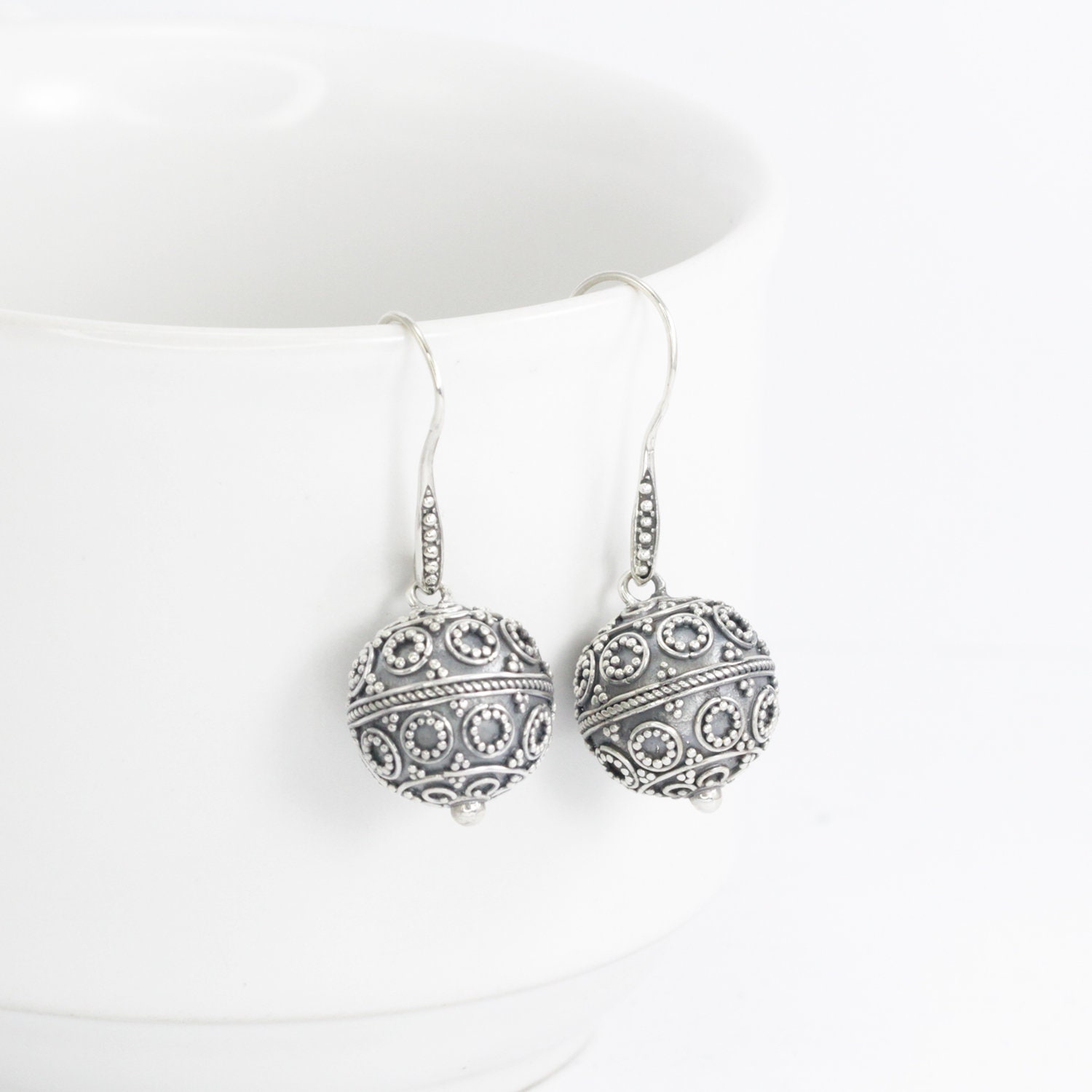 Boucles D'oreilles Boules En Argent 925 Plaqué Or - Style Filigrane Viana - Neuf Avec étiquettes