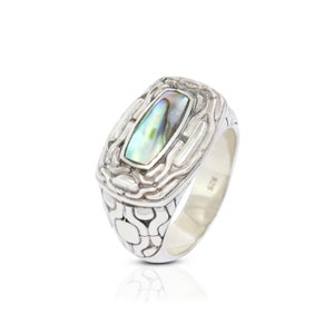 anello abalone in argento sterling 925 decorato con catena Constantin ispirata