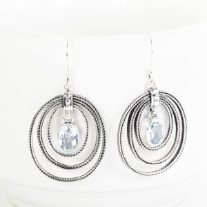 blue topaz earrings dangle drop 925 sterling silver decorated with dragon bone chain