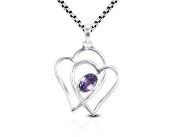 amethyst pendant necklace 925 sterling silver heart shape