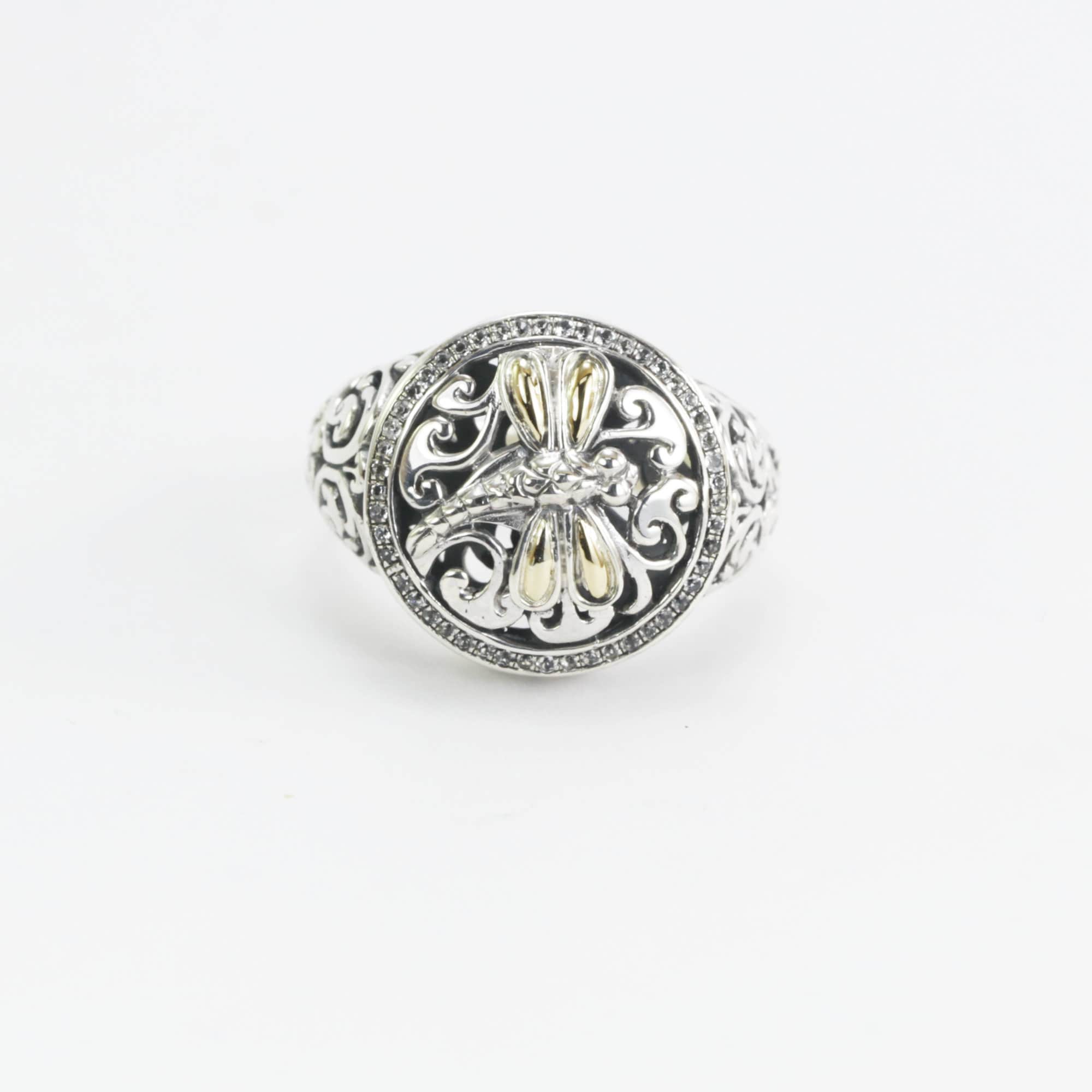 Dragonfly Lotus Vintage Thai Silver Inlaid Topaz Ring