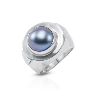 blauer Perlenring in 925 Sterling Silber gefasst, Doom breiter Bandring