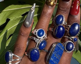 Anillo de lapislázuli hecho a mano, joyería de piedras preciosas de plata de ley 925