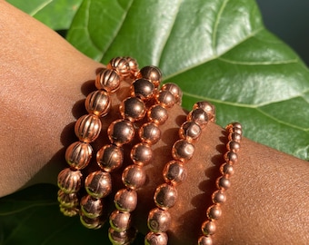 Pulsera elástica de cuentas de cobre hecha a mano / Joyería de conexión a tierra