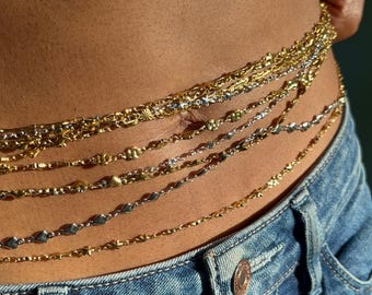 Cadena de oro para el vientre / Joyería de acero inoxidable para la cintura, ajustable