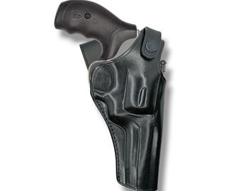 Veldholster met leren riemtunnel: Ruger GP100 en Sp101, handgemaakt bruin of zwart, duimonderbreking