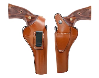 Handmade Leather Holster: Smith Wesson N-Frame Model 29/629 Revolver, Concealed Carry (IWB) - Two Position Carry (OWB)