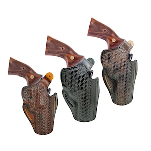 Ruger GP100 & SP101 Holster | Genuine Leather | Thumb Break | Right or Left Hand | Outside Waist Band | Handmade Pancake Style Basket Weave