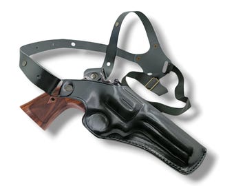 Leather Quick Draw Shoulder Carry Holster For Ruger GP100 & Sp101 Brown-Black Fully Adjustable Vertical Shoulder Holster, Right or Left Hand