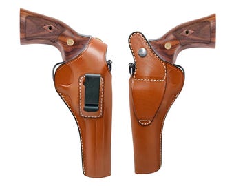 Handgemaakte leren holster: Ruger Gp100- en Sp101-revolver, verborgen dragen (IWB) - twee standen dragen (OWB)