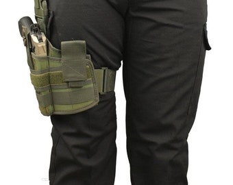 Drop Leg Holster w Double Magazine Pouch Fits Ruger Model Mark IV Tactical, Thumb Break Hunting Duty Holster, Hunter Holster, Fits 3"-4.40"