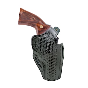 Ruger GP100 & SP101 Holster | Genuine Leather | Thumb Break | Right or Left Hand | Outside Waist Band | Handmade Pancake Style Basket Weave