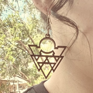Tribal Earrings, Wood Earrings, Triangle Earrings, Boho Earrings, Modern Earrings, Dangle Earrins, Gift