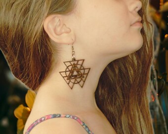 Tribal Earrings, Wood Earrings, Triangle Earrings, Boho Earrings, Dangle Earrings, Gift