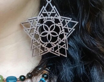 Wooden Earrings, Mandala Earrings, Boho Earrings, Star Earrings, Gift