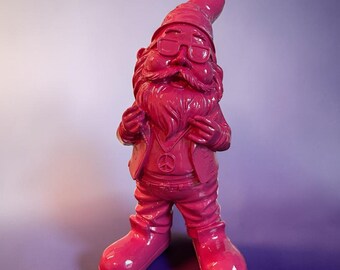 Garden gnome rocker with peace chain - Pink Glossy - hand-painted and weatherproof, made of resin