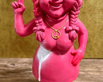 Garden gnome - dwarf woman - garden gnome - hand-painted and weatherproof - synthetic resin - Dwarf gift - pink / white / pink / gold spray