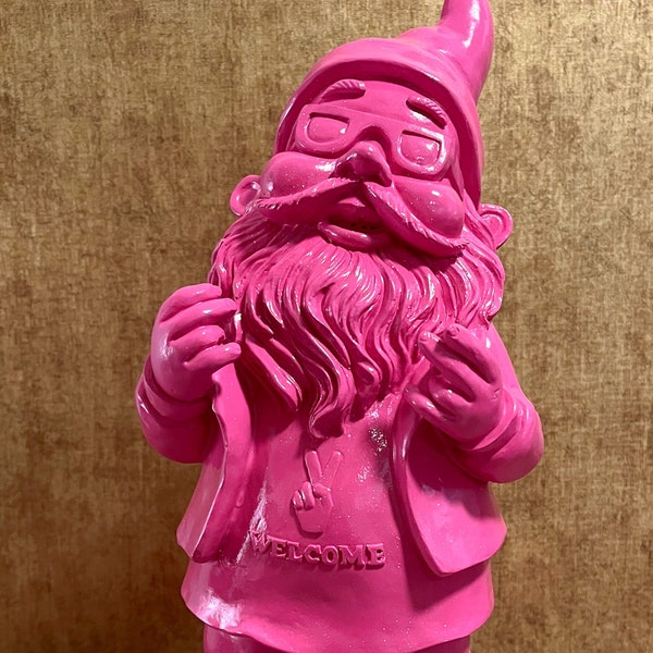 Garden gnome 40 cm with welcome greeting - pink