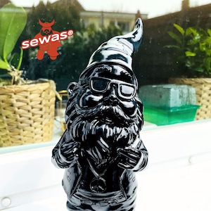 Garden gnome rocker with peace chain, Black Edition, hand-painted and weatherproof made of high-quality synthetic resin