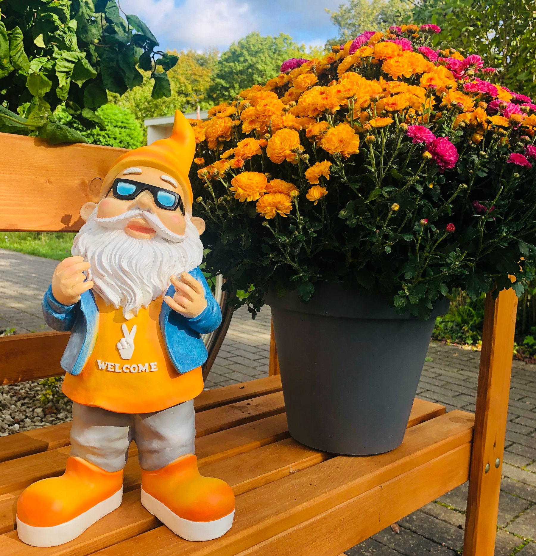 Garden Gnome 40 Cm With Welcome Greeting - Orange / Blue - Etsy