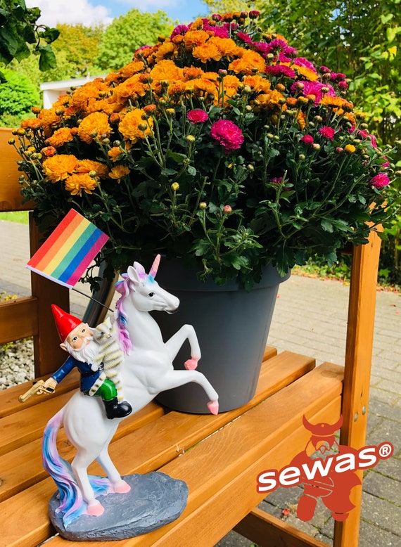 Unicorn & Garden Gnome With Rainbow Flag and Cat Handpainted Etsy
