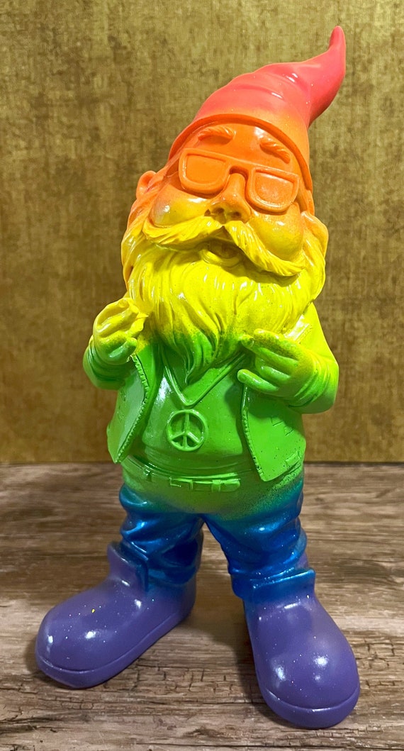 SEWAS Nain de jardin, ôle Cooler Rocker avec chaîne Peace, peint à la