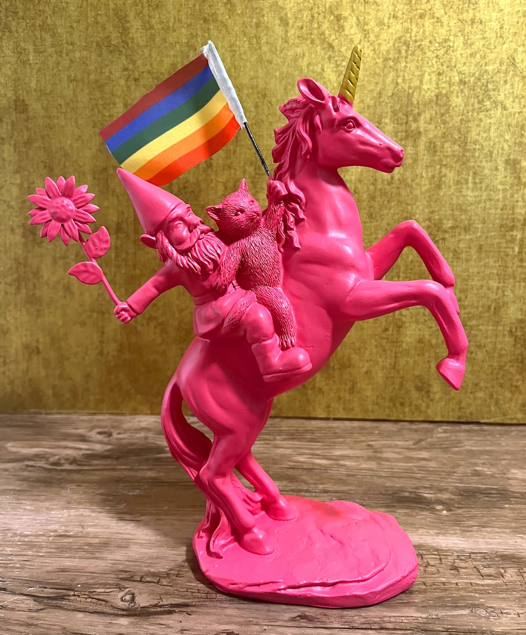 Unicorn & Garden Gnome With Rainbow Flag Cat and Sunflower Etsy