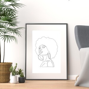 Minimalist Black Woman Line Drawing, Afro Line Drawing Printable, Line Art Portrait, Black Woman Portrait - Digital Download
