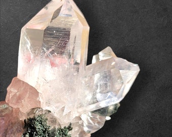 Pink Colombian Lithium Lemurian Twin Quartz with Chlorite Heart Shaped!