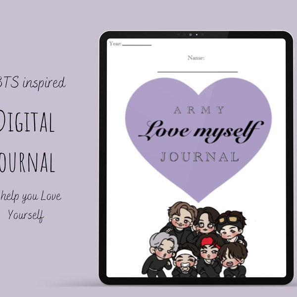 BTS Love Myself Journal, BTS 2023 calendar and BTS themed stickers. Digital journal