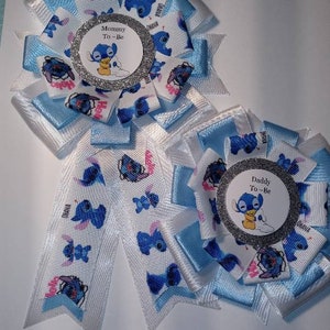 Stitch, Sleeping Stitch Baby Shower Mommy and Daddy Corsages, Baby Shower Corsages, Baby Stitch
