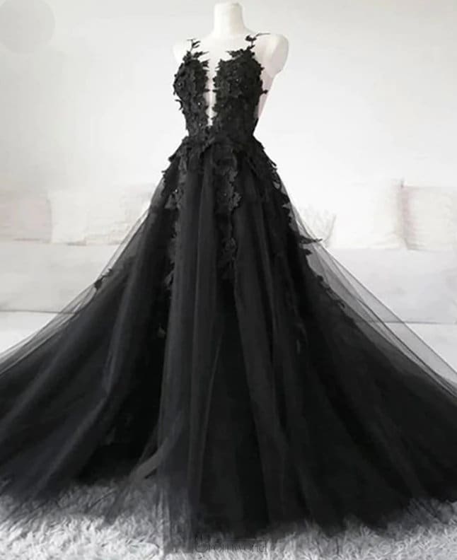 black tulle ball gown