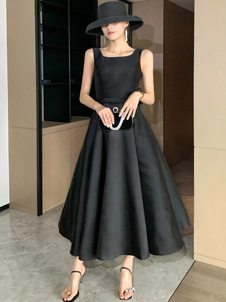 Minimalist Black Evening Dress Bow Back Evening Gown Etsy