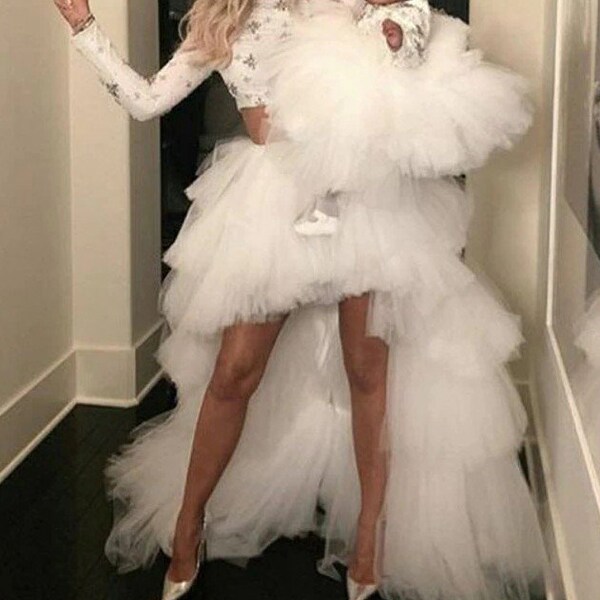 Wide Waistband Tulle Ruffled Skirt A-Line Dress White main image 1