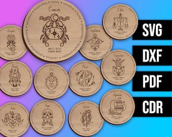 Laser cut file - Set of 12 Zodiac Coasters / wall signs