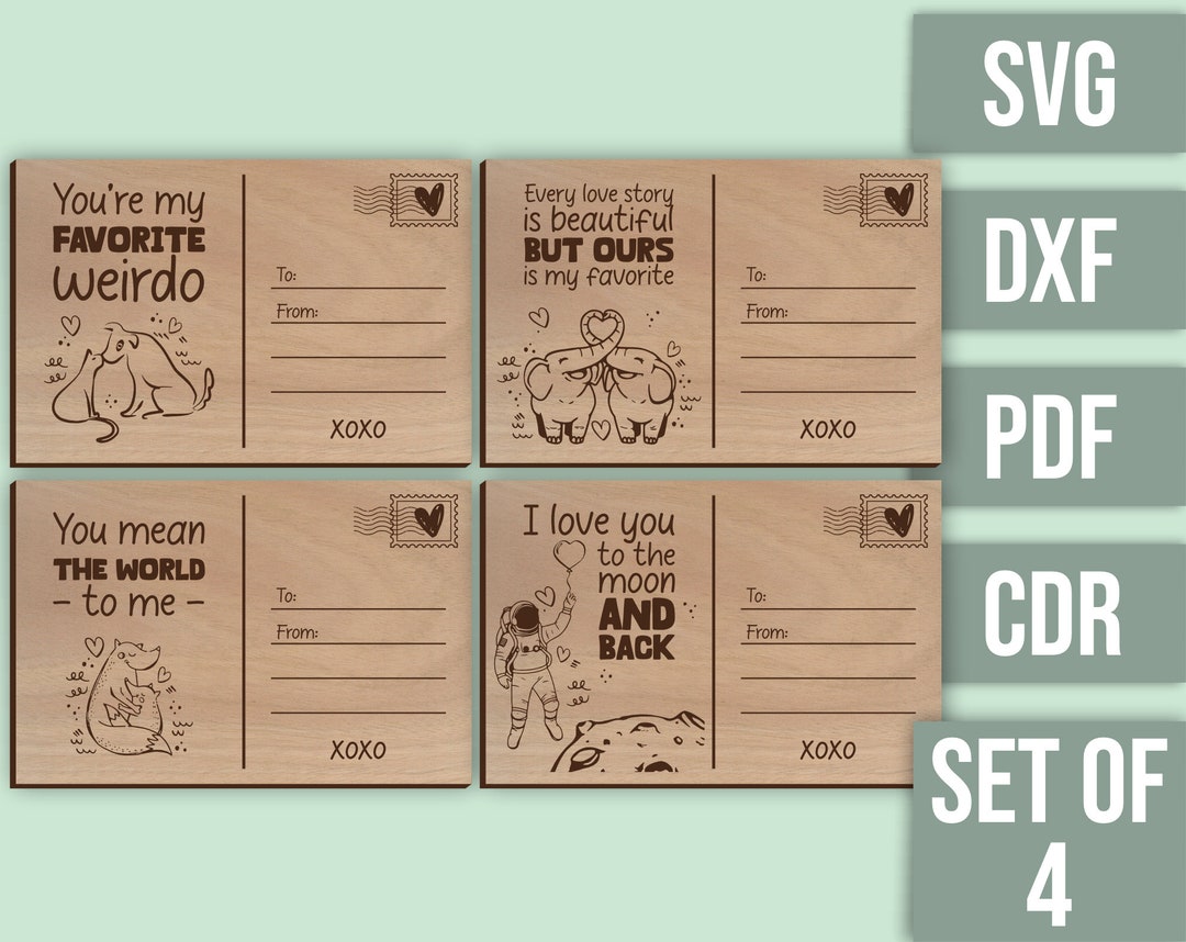 Laser Cut File Set of 4 Love Postcards British & American Spelling