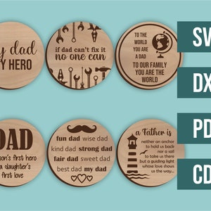 Laser cut digital file - Set of 6 Father&#39;s day coasters