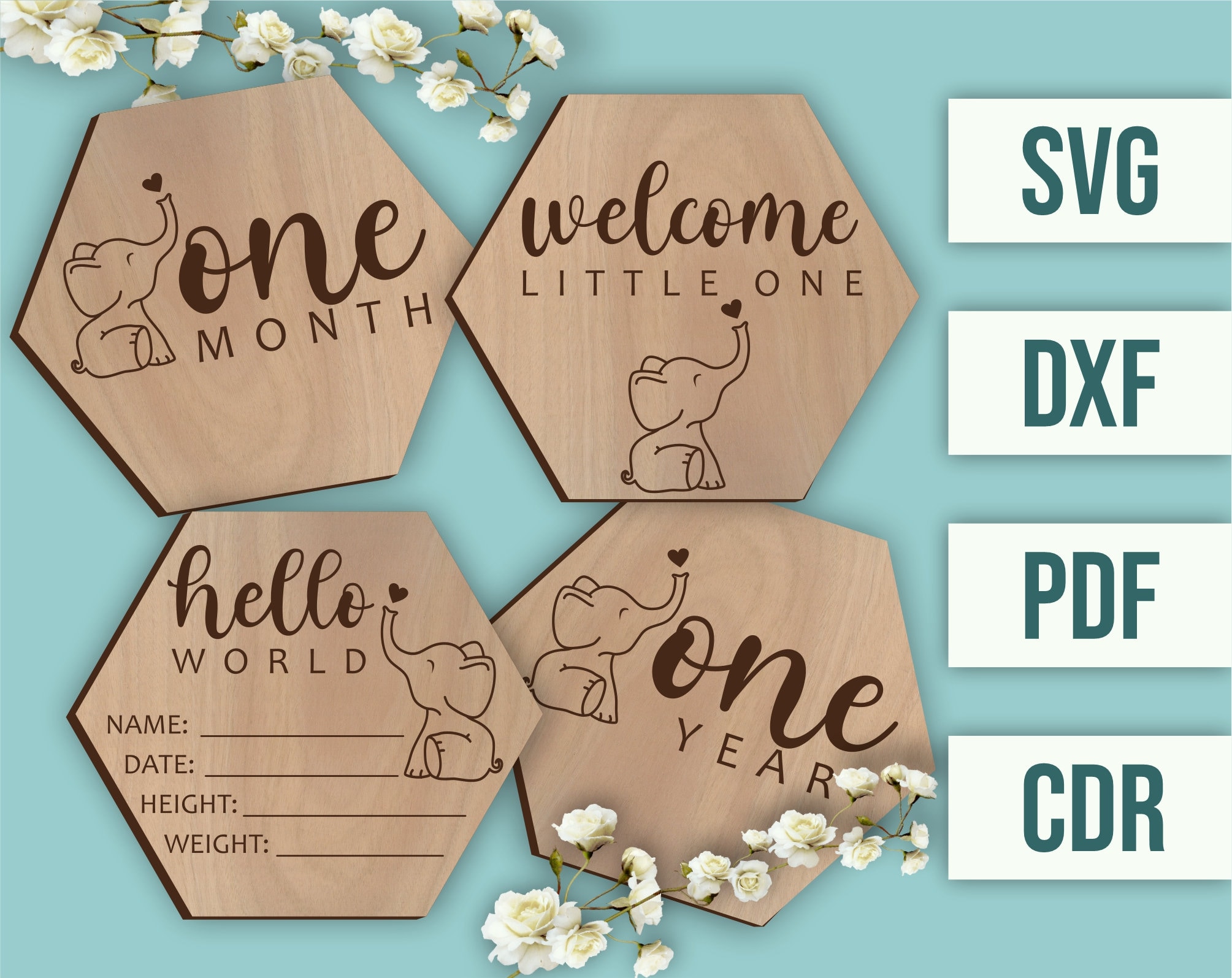 Laser Cut SVG - Elephant Baby Milestone Cards Bundle - Photo Props - Etsy