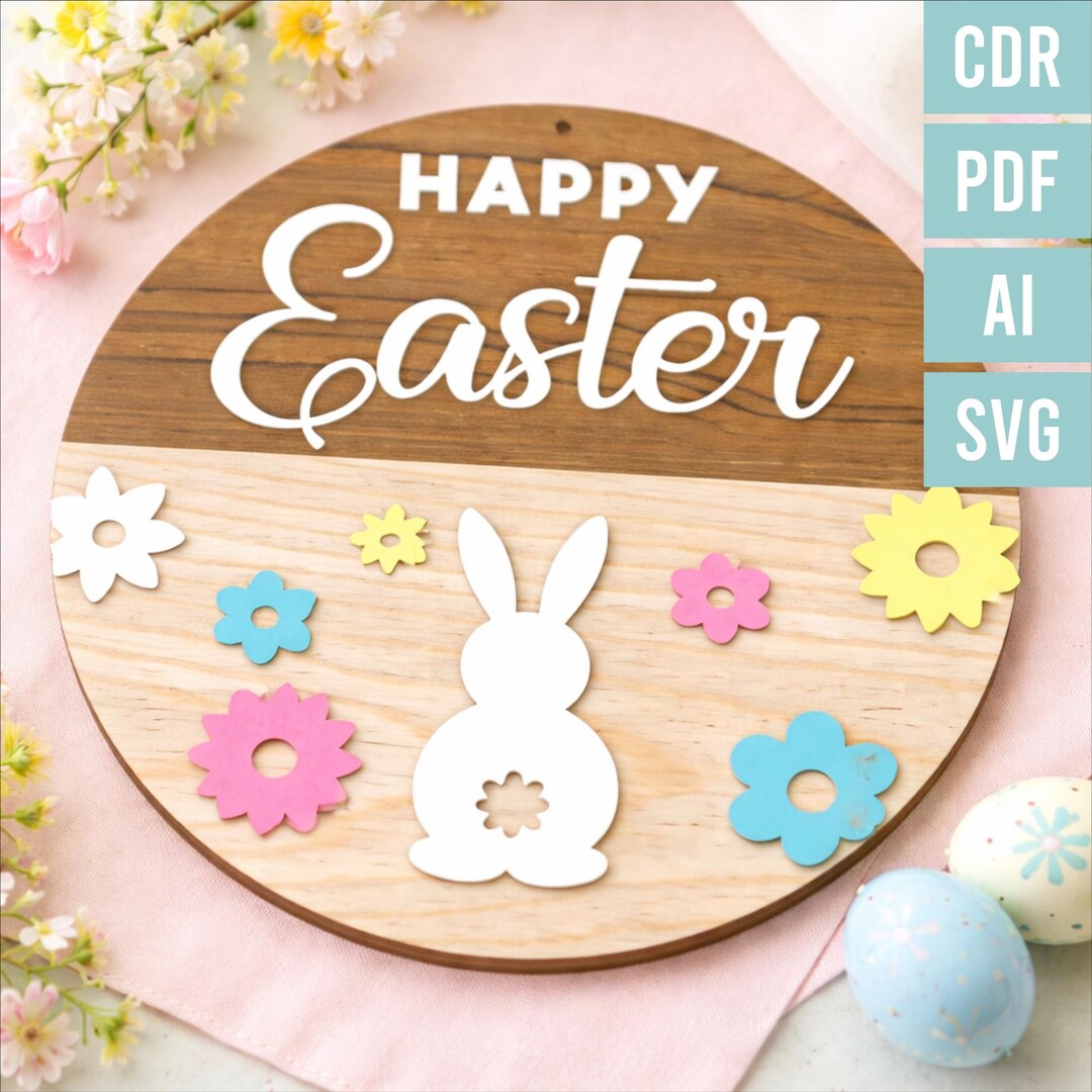 Easter Bunny Sign SVG | Layered Laser Cut Door Hanger | Spring Decor ...