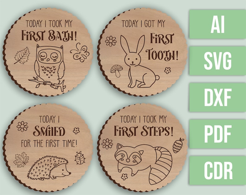 Forest Animals Baby Milestone Cards SVG Bundle - Laser Cut File for ...