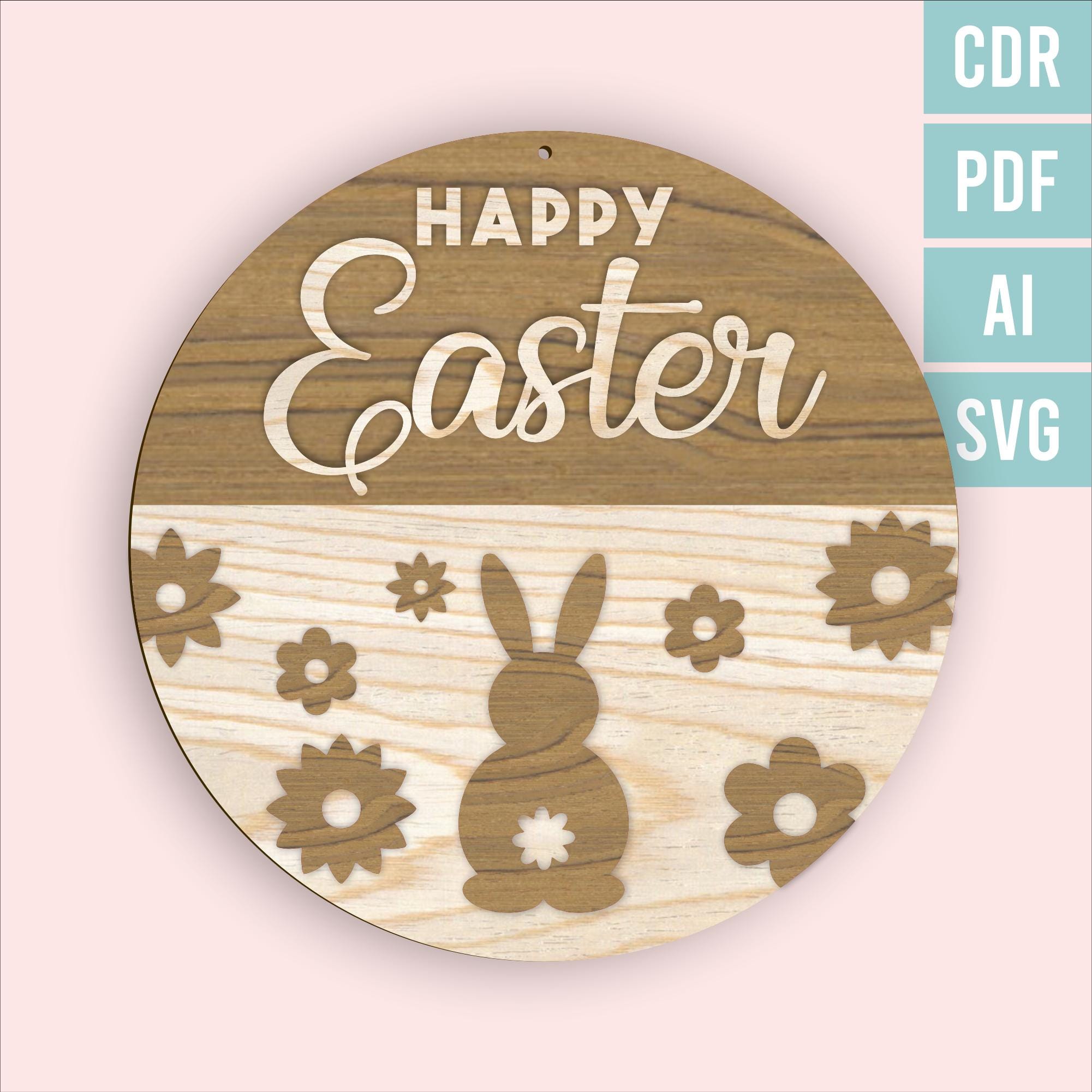 Easter Bunny Sign SVG | Layered Laser Cut Door Hanger | Spring Decor ...