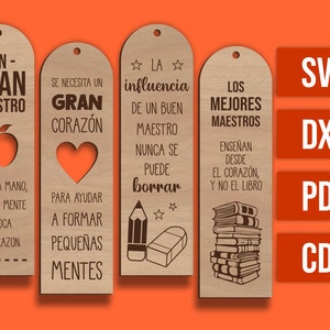 Archivo cortado con láser - Set de 4 Marcapáginas Profesores Español