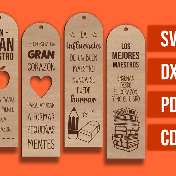 Laser cut file - Set of 4 Teachers Bookmarks Spanish