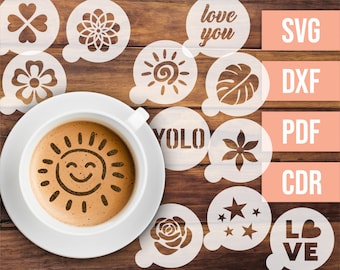 Coffee Stencil SVG bundle - 12 Laser Cut Designs for Lightburn, Glowforge, Cricut
