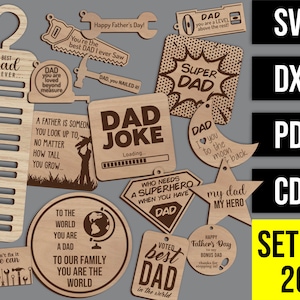 Laser cut digital files - DAD MEGA SET - Keyrings, coasters, tie hangers
