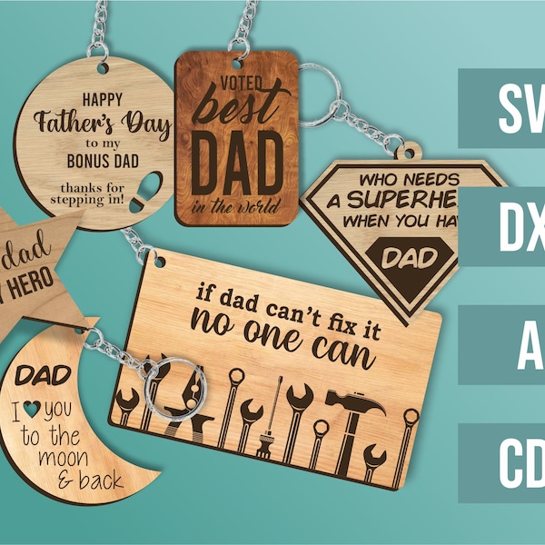 Laser cut file - Set of 6 Father's day keyrings.